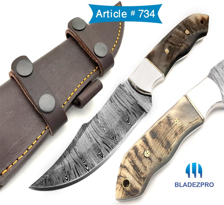 Damascus Skinner Knife with Sheep Horn handle – BLADEZPRO